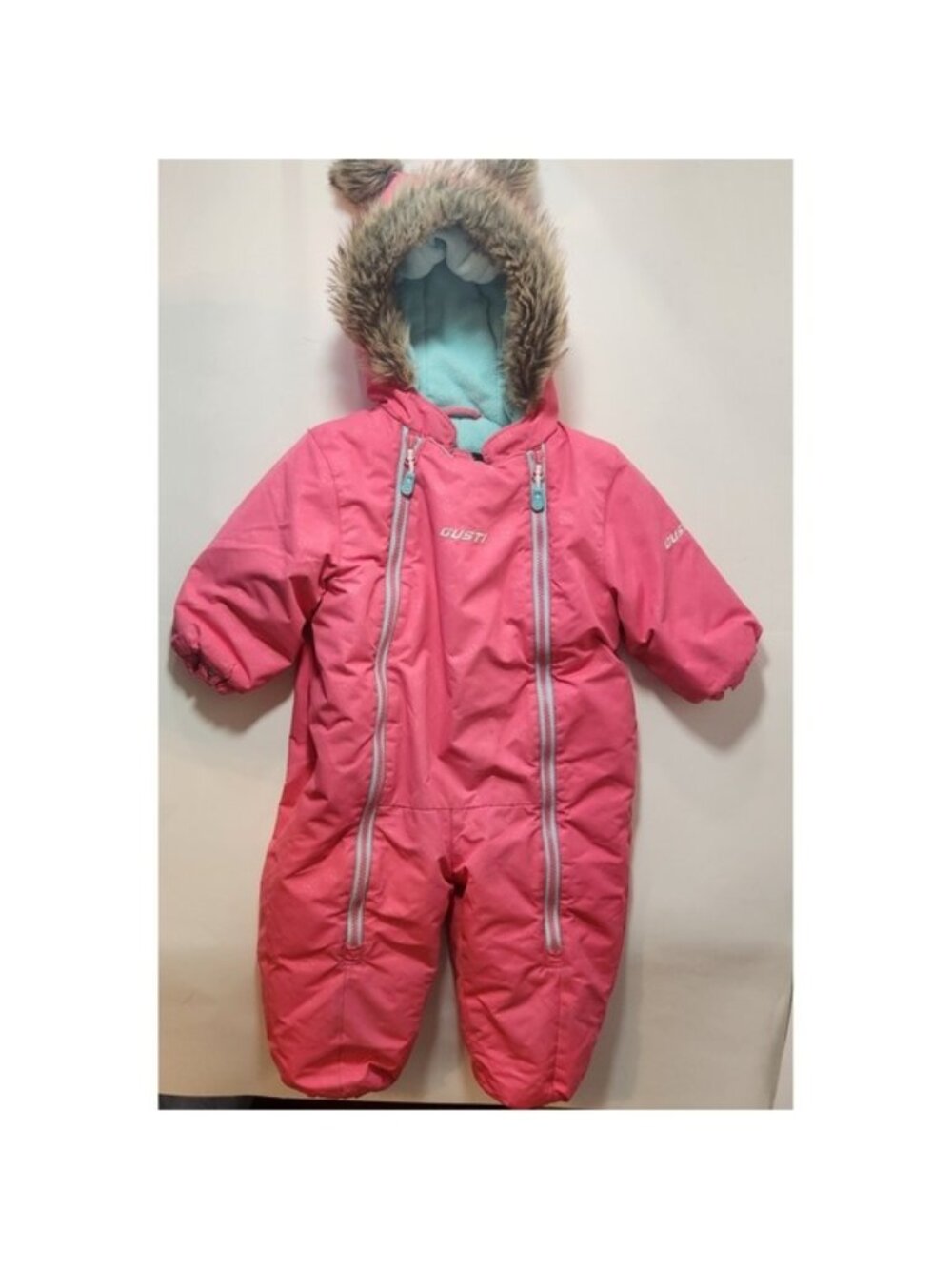 Gusti Pink Toddler Snowsuit Faux Fur Ear Hood Fleece Lined One‎ Piece 24M